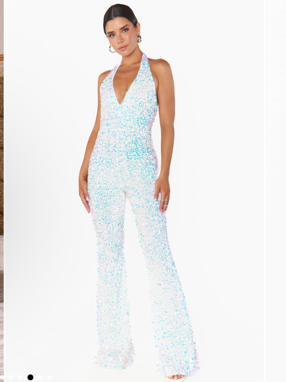 Studio Sequin Halter Jumpsuit - White with Iridescent Blue